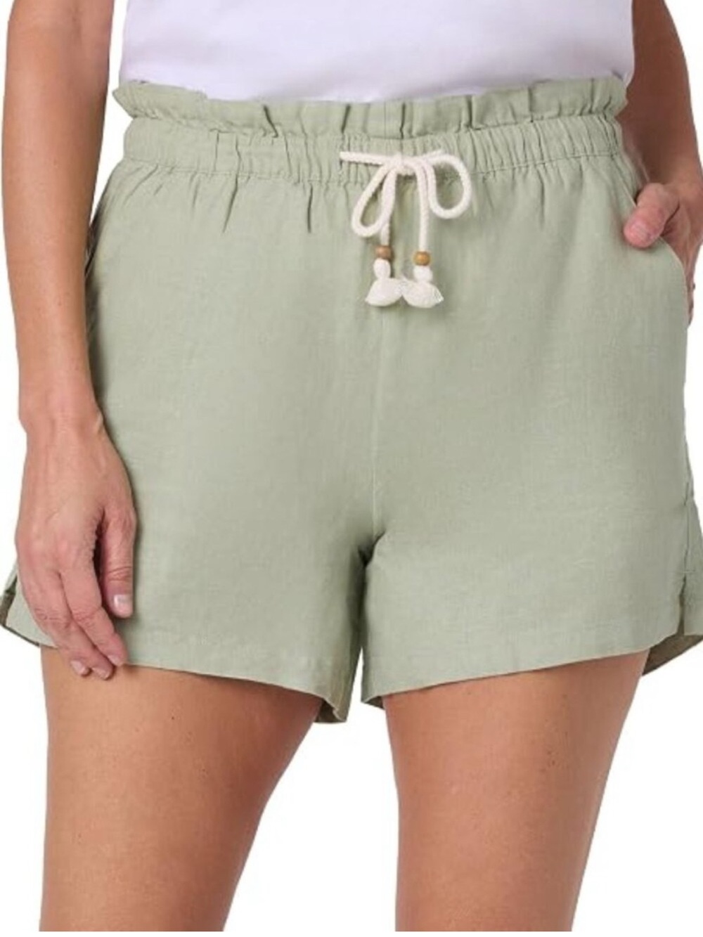 Hang Ten Linen Blend Drawstring Shorts Lime Green High Rise Beach Boho Size M